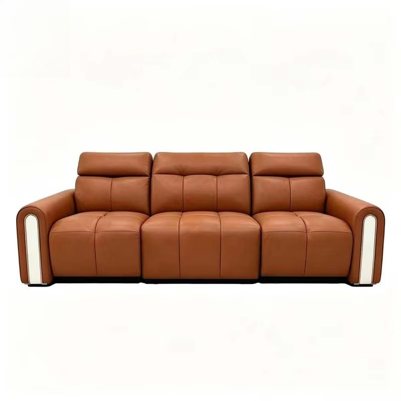 Home.Cinema Orange - Sofá Reclinable de Cuero Naranja para